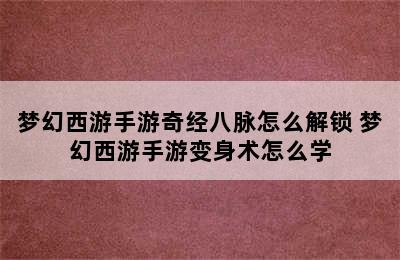 梦幻西游手游奇经八脉怎么解锁 梦幻西游手游变身术怎么学